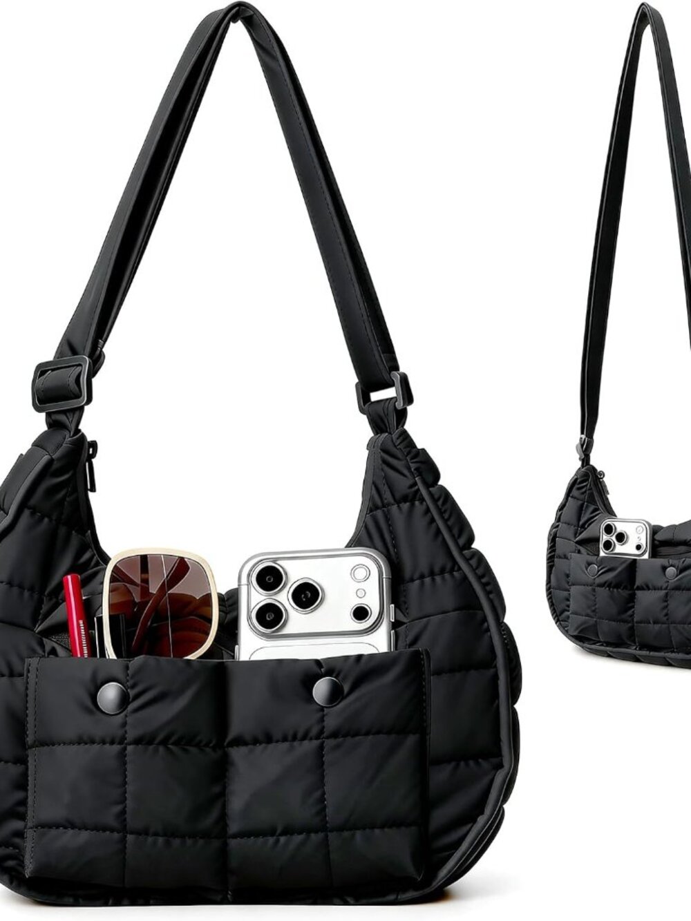 Crescent Puffer Shoulder Bag for Women Girls, Small Quilted Puffy Crossbody Shou